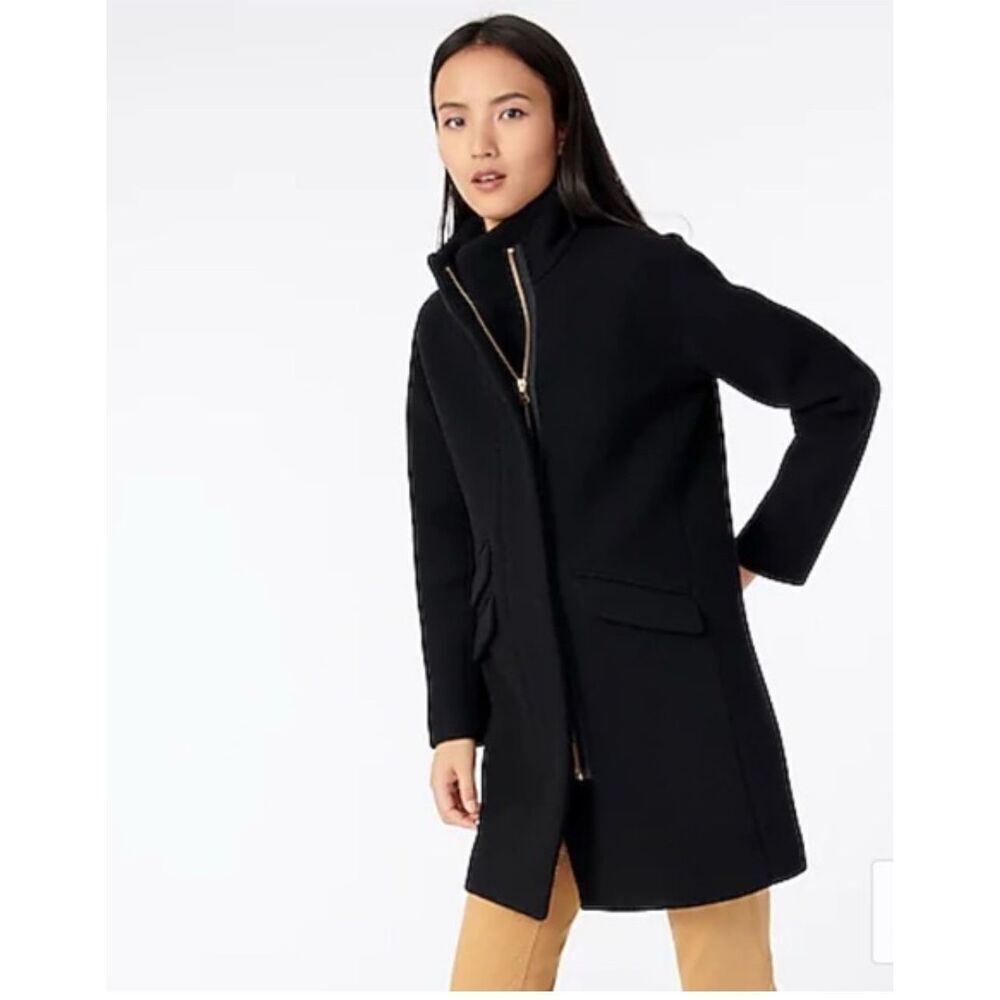 J.Crew Stadium cloth by Nello Gori black cocoon coat wool blend 4 front zipper
